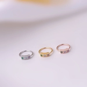 0.8x8mm nose rings in silver, gold, rose gold with five tiny multi-color cubic zirconias