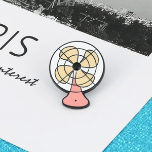 Cute pink and yellow cartoon electric fan enamel brooch with retro alloy finish