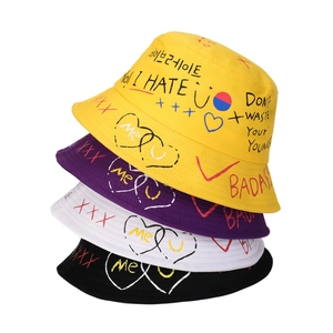 Graffiti Bucket Hat Cotton Canvas Streetwear Hip Hop Sun Protection Breathable Fisherman Cap Unisex Outdoor Summer