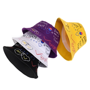 Graffiti cotton bucket hats for men and women featuring street style slogan prints