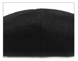 Detail view showing precision reinforced stitching on the black cotton twill hat crown
