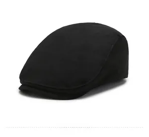 Side profile of black cotton ivy cap showing detailed stitching and structured silhouette