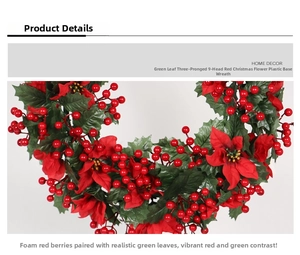 Detailed view of artificial Christmas wreath with red berries and green foliage