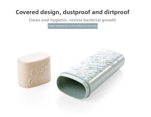 Close-up of floral relief pattern on portable travel toothbrush case with dustproof lid