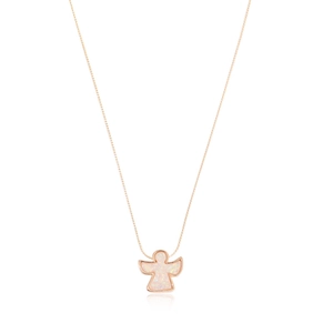 Elegant rose gold peace dove necklace with white opal pendant on a thin chain link