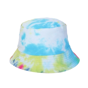 Atmungsaktiver Batik-Anglerhut aus Baumwolle mit blau-gelbem Muster für Strand und Urlaub