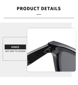 Detail view of reinforced metal hinges on black square frame retro sunglasses