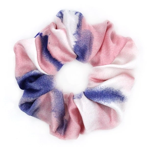 Detailed view of the pink, white and blue gradient watercolor fabric scrunchie texture