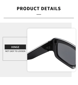Detail of durable reinforced hinges on black chunky square sunglasses for women