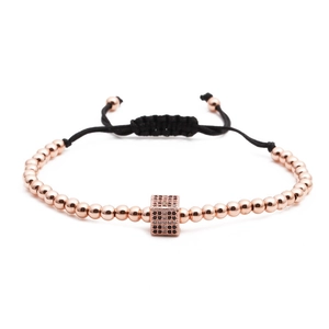 Fashion Beaded Bracelet Micro Pave Cubic Zirconia Copper Adjustable Pull String Charm Jewelry For Women