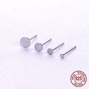 S925 sterling silver flat pad stud earring findings in four sizes with metal luster