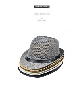 Detailed view of stacked breathable mesh fedora hats for men in multiple classic colors