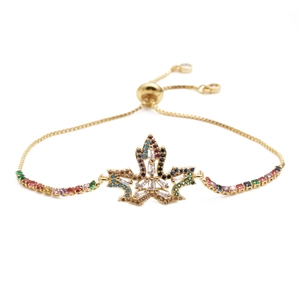 Adjustable Bracelet Copper Colorful Micro Pave Zircon Maple Leaf Fashion Jewelry For Women Men