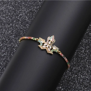 Adjustable copper maple leaf bracelet with colorful micro-inlaid zircon in gold finish