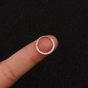 Rose gold stainless steel captive bead ring with sparkling zircon stones for ear or nose