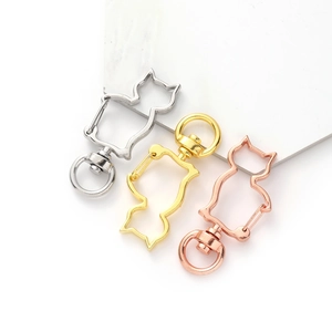 Cat-shaped metal lobster clasps in silver, gold and rose gold for DIY keychains