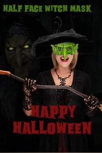 Realistic green wrinkled texture of the half-face witch mask for Halloween party outfits