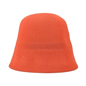 Detail view of the fine knit texture and orange fabric on this modern bucket hat