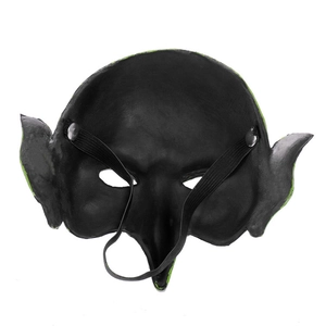 Halloween goblin mask with green latex finish and adjustable black elastic strap back view
