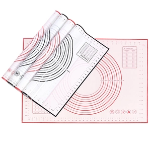 Non-stick platinum silicone baking mat with measurements and temperature chart