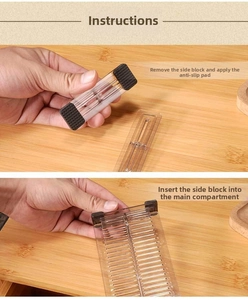 Detailed assembly showing transparent drawer dividers with black anti-slip pads
