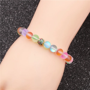 Bracelet En Perles Arc-En-Ciel Givré Avec Boule En Cuivre Micro Zircon Bijoux De Mode Pour Hommes Femmes
