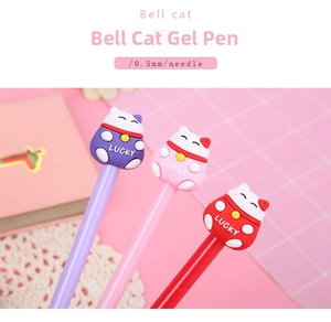 Close-up of 0.5mm lucky cat pens in pink, purple, and red colors with needle tip