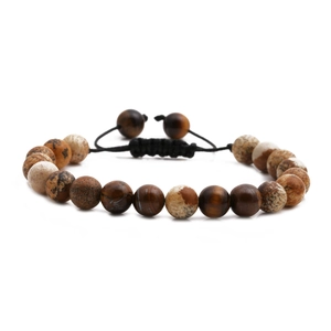 Bracciale intrecciato regolabile con pietre naturali occhio di tigre e diaspro map