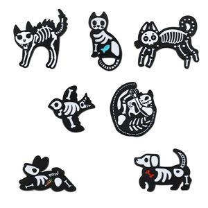 Animal Skeleton Enamel Pin Zinc Alloy Gothic X-Ray Cat Dog Rabbit Bird Brooches Dark Cute For Backpacks