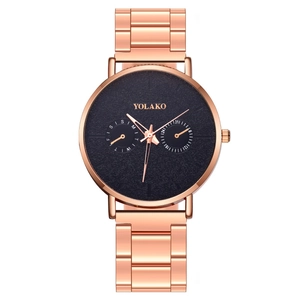 Men's fashion slim watch in rose gold stainless steel with black dual sub-dials