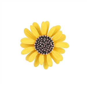 Elegant yellow enamel daisy sunflower brooch pin for women with textured metal center