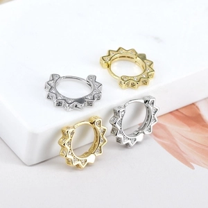 Punk 925 Sterling Silver Post Zirconia Inlaid Gear Hoop Earrings For Women Hip Hop Streetwear Copper Gold Plated Jewelry