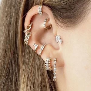 18K gold-plated irregular geometric ear cuffs with sparkling zircon stone inlay