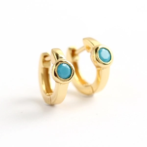 Chic 925 sterling silver gold plated hoop earrings with turquoise zircon stone insets