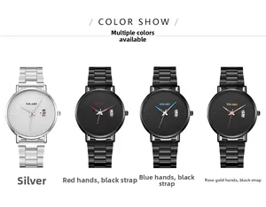Detail view of YOLAKO quartz watches showing steel mesh bands and colorful dial hands
