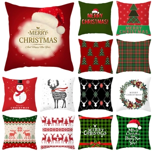 Christmas Pillow Covers Peach Skin Polyester Square Cushion Case Festive Home Sofa Decor Reindeer Santa Snowflake Pattern