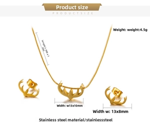 Detaillierte Größenangaben für das goldene Hirschgeweih Halsketten und Ohrring Set