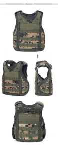 Detailed views of mini MOLLE tactical vest in jungle digital camo for bottle decoration