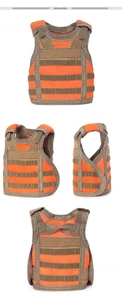 Detailed views of mini Molle tactical vest drink insulator in orange nylon fabric