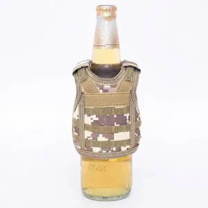 Miniature tactical beverage bottle vest with MOLLE system in desert digital camouflage