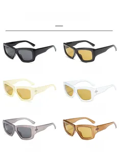 Matrix showing various color options for retro rectangular thick frame sunglasses