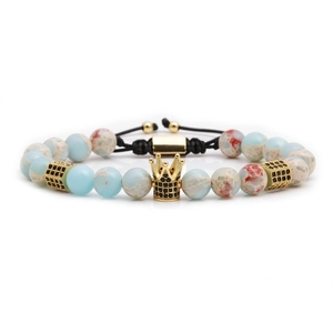 Tiger eye and crown beaded woven bracelet set with adjustable black cord for men and women