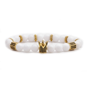 Crown Charm Beaded Bracelet Copper Zircon Malachite White Howlite Fashion Jewelry For Men Women