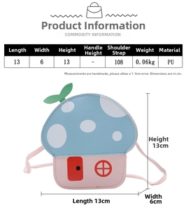 Detailed size chart for the PU cartoon crossbody bag with 13x6x13cm dimensions