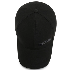 Classic black cotton baseball cap with side stripe detail and six-panel structured design