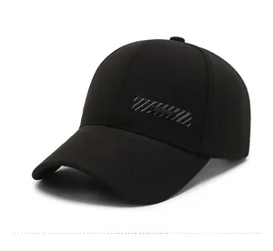 Detailed side view of a black cotton baseball cap showing twill fabric and metal ALIS plate