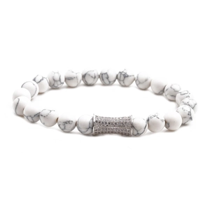 Bracciale di perline in pietra drago con motivi turchesi bianchi e ciondolo in zircone