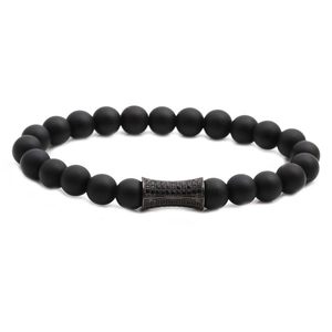 Ensemble bracelet en pierre de lave avec tête de lion et perle cylindrique en zircon noir