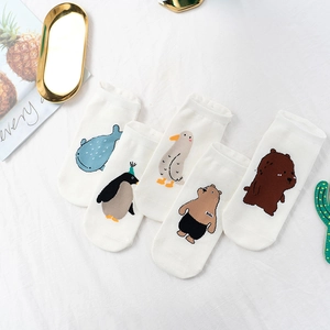 Women Ankle Socks Cotton Cartoon Animal Pattern Penguin Whale Bear Casual Low Cut Breathable Soft