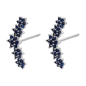 Elegant 18K gold plated flower stud earrings with vibrant blue cubic zirconia stones